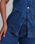 Set Dos Piezas Demini Short Prenses Chaleco Maga Sisa Casual - Azul Medio