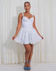 Vestido Mini Tipo Princesa Detalle Encaje en Copa Lasso Posterior Casual - Baby Blue