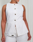 Set Dos Piezas Demini Short Prenses Chaleco Maga Sisa Casual - Blanco Hueso