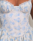 Vestido Mini Tipo Princesa Detalle Encaje en Copa Lasso Posterior Casual - Baby Blue