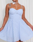 Vestido Mini Tipo Princesa Copa Busto Lunares con Tull Casual - Azul Celeste