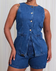 Set Dos Piezas Demini Short Prenses Chaleco Maga Sisa Casual - Azul Medio