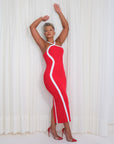 Vestido Midi Tubo Sesgo Silueta Abertura Posterior Casual - Rojo
