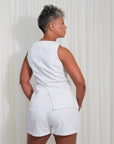Set Dos Piezas Demini Short Prenses Chaleco Maga Sisa Casual - Blanco Hueso
