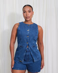 Set Dos Piezas Demini Short Prenses Chaleco Maga Sisa Casual - Azul Medio