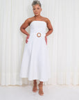 Vestido Midi Campana Estraple con Cinturon Casual - Blanco Hueso