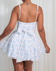 Vestido Mini Tipo Princesa Detalle Encaje en Copa Lasso Posterior Casual - Baby Blue