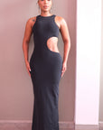 Vestido Maxi Corte Cut Out Abertura Lateral Casual - Negro