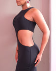 Vestido Maxi Corte Cut Out Abertura Lateral Casual - Negro