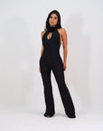 Enterizo Accesorio Flor Escote V Casual - Negro