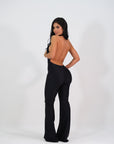 Enterizo Accesorio Flor Escote V Casual - Negro