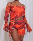 Vestido Mini Marmoleado Cuello Bandeja Corte Cut Out Casual - Naranja