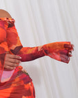 Vestido Mini Marmoleado Cuello Bandeja Corte Cut Out Casual - Naranja