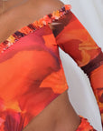 Vestido Mini Marmoleado Cuello Bandeja Corte Cut Out Casual - Naranja