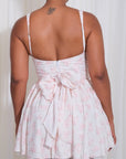Vestido Mini Tipo Princesa Detalle Encaje en Copa Lasso Posterior Casual - Rosado