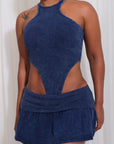 Set Dos Piezas Falda Short Mini Body Acanalado Casual - Azul Oscuro
