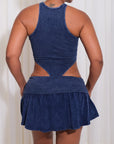 Set Dos Piezas Falda Short Mini Body Acanalado Casual - Azul Oscuro