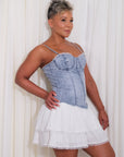 Vestido Mini Denim Dos Tiempo Enresortado Espalda Casual - Azul Medio