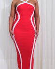 Vestido Midi Tubo Sesgo Silueta Abertura Posterior Casual - Rojo
