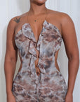 Enterizo Marmoleado Mallatex Escote Espalda Cuello en V Bolero Casual - Brown