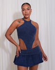 Set Dos Piezas Falda Short Mini Body Acanalado Casual - Azul Oscuro