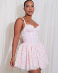 Vestido Mini Tipo Princesa Detalle Encaje en Copa Lasso Posterior Casual - Rosado