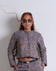 Set short chaqueta animal print mana larga botón ocre casual - animal print leopardo