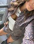 Set short chaqueta animal print mana larga botón ocre casual - animal print leopardo