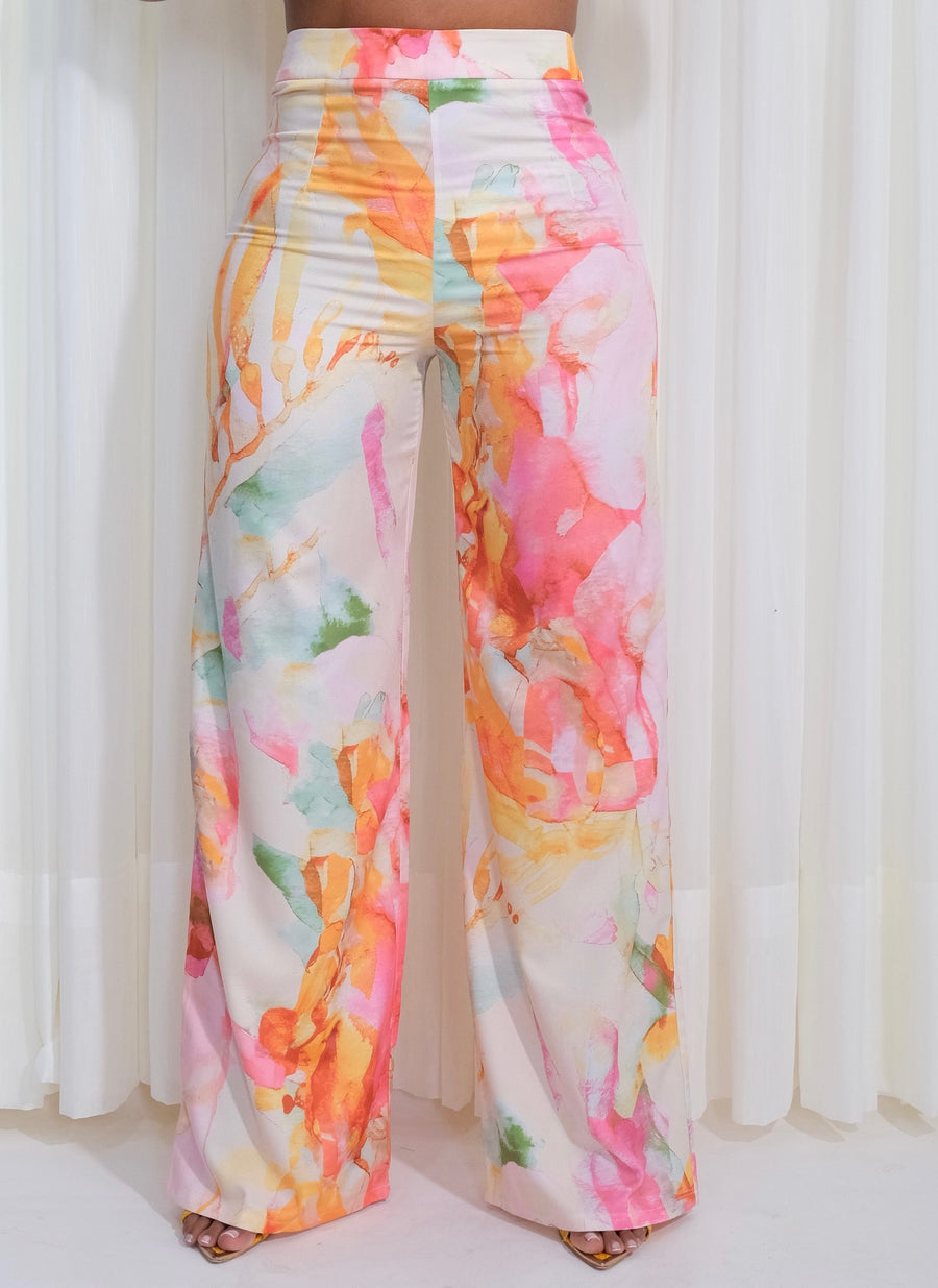 Set Dos Piezas Pantalónn Palazzo Cardigan Manga Sisa Marmoleado Casual - Multi