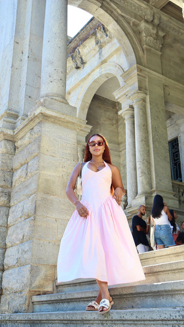 Vetido Tipo Princesa Espalda Descubierta Forro con Tutu Casual - Baby Pink