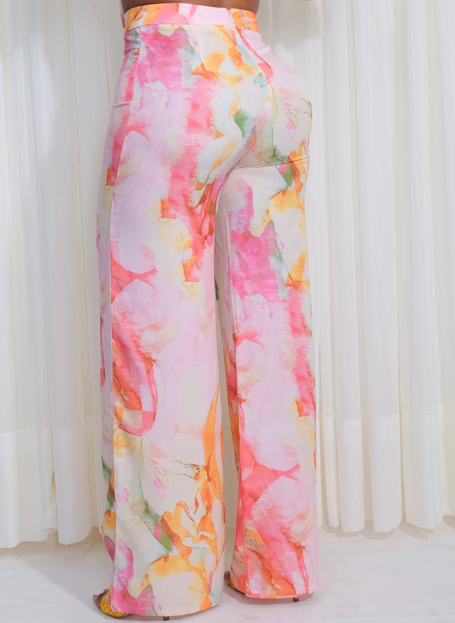 Set Dos Piezas Pantalónn Palazzo Cardigan Manga Sisa Marmoleado Casual - Multi