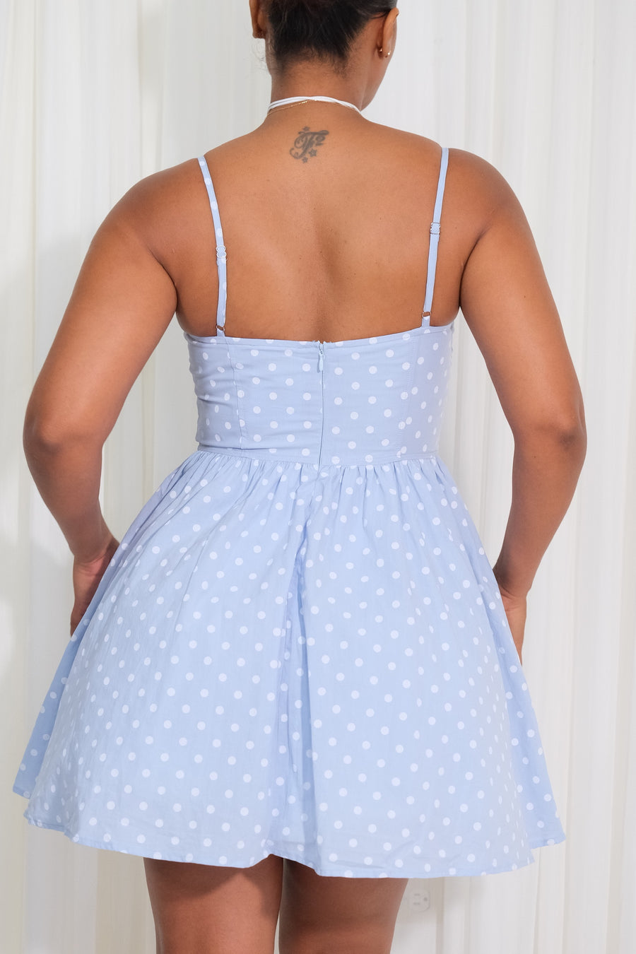 Vestido Mini Tipo Princesa Copa Busto Lunares con Tull Casual - Azul Celeste