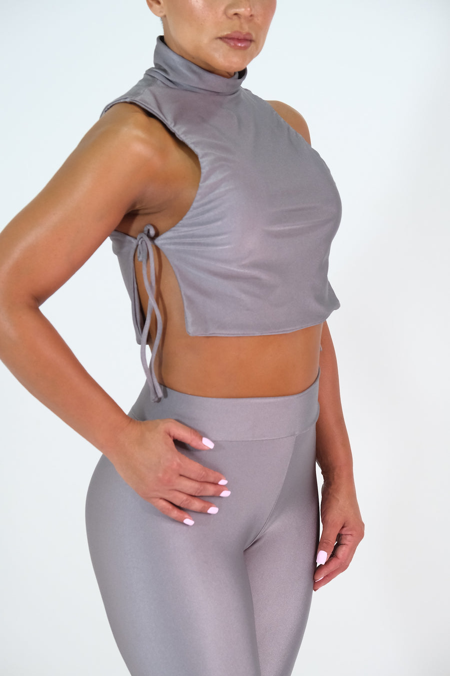 Top Abertura Lateral Tiras Graduables Casual - Gris Plata