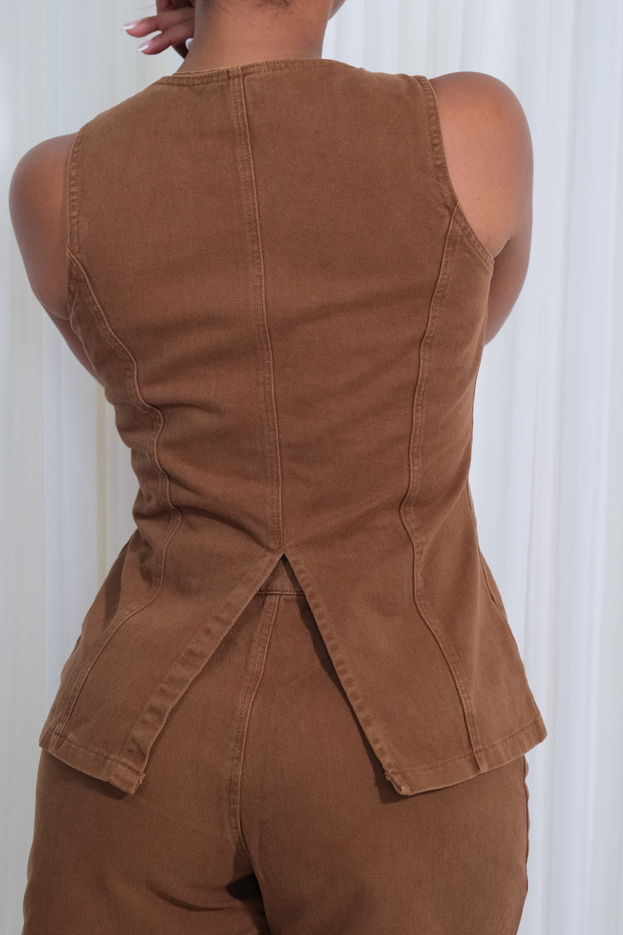 Set Dos Piezas Demini Short Prenses Chaleco Maga Sisa Casual - Chocolate