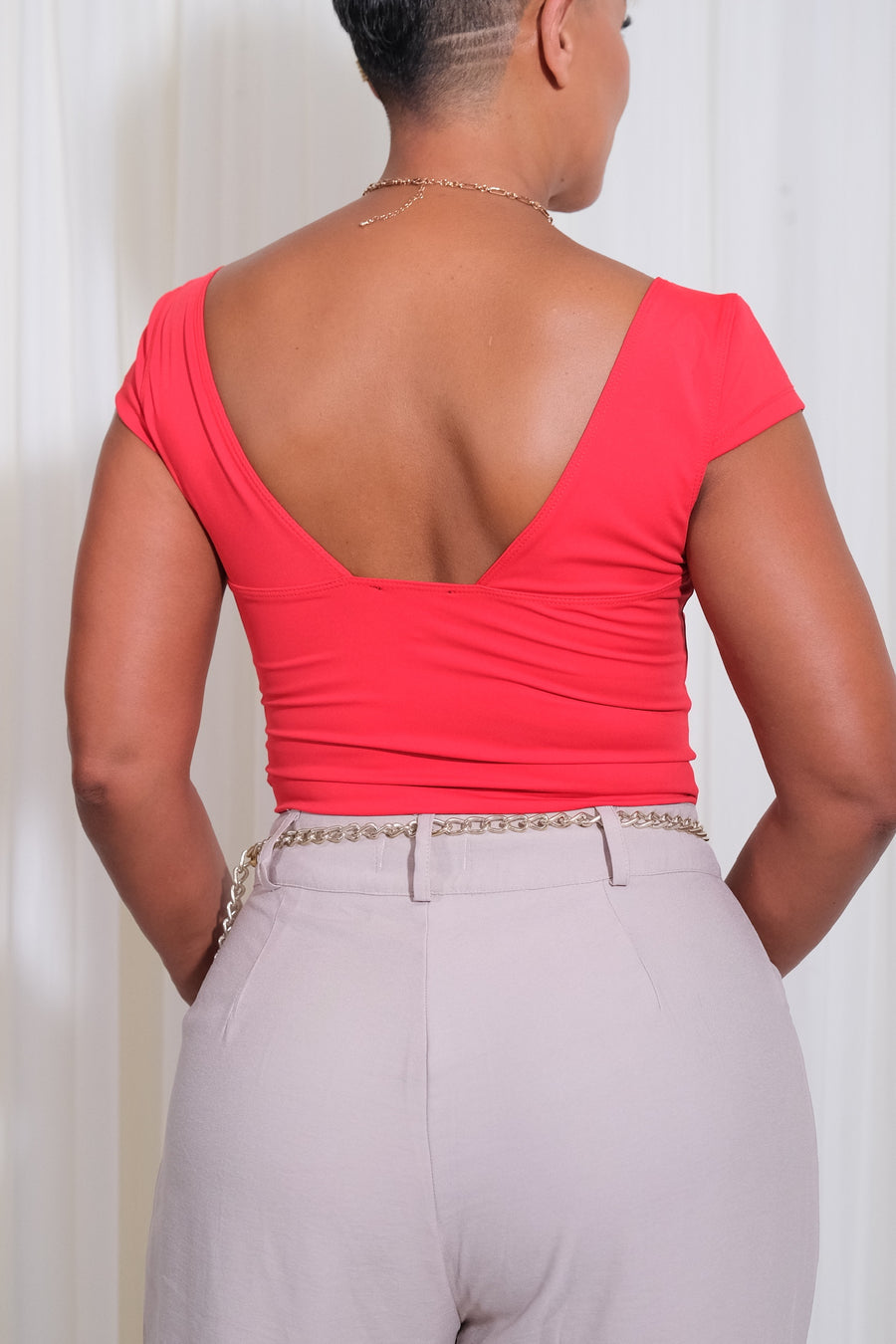 Blusa Escote V Media Manga Casual - Rojo