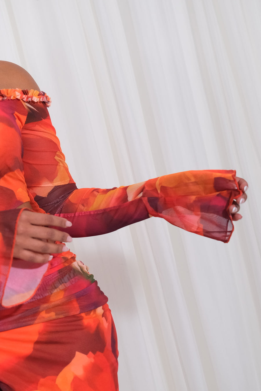 Vestido Mini Marmoleado Cuello Bandeja Corte Cut Out Casual - Naranja