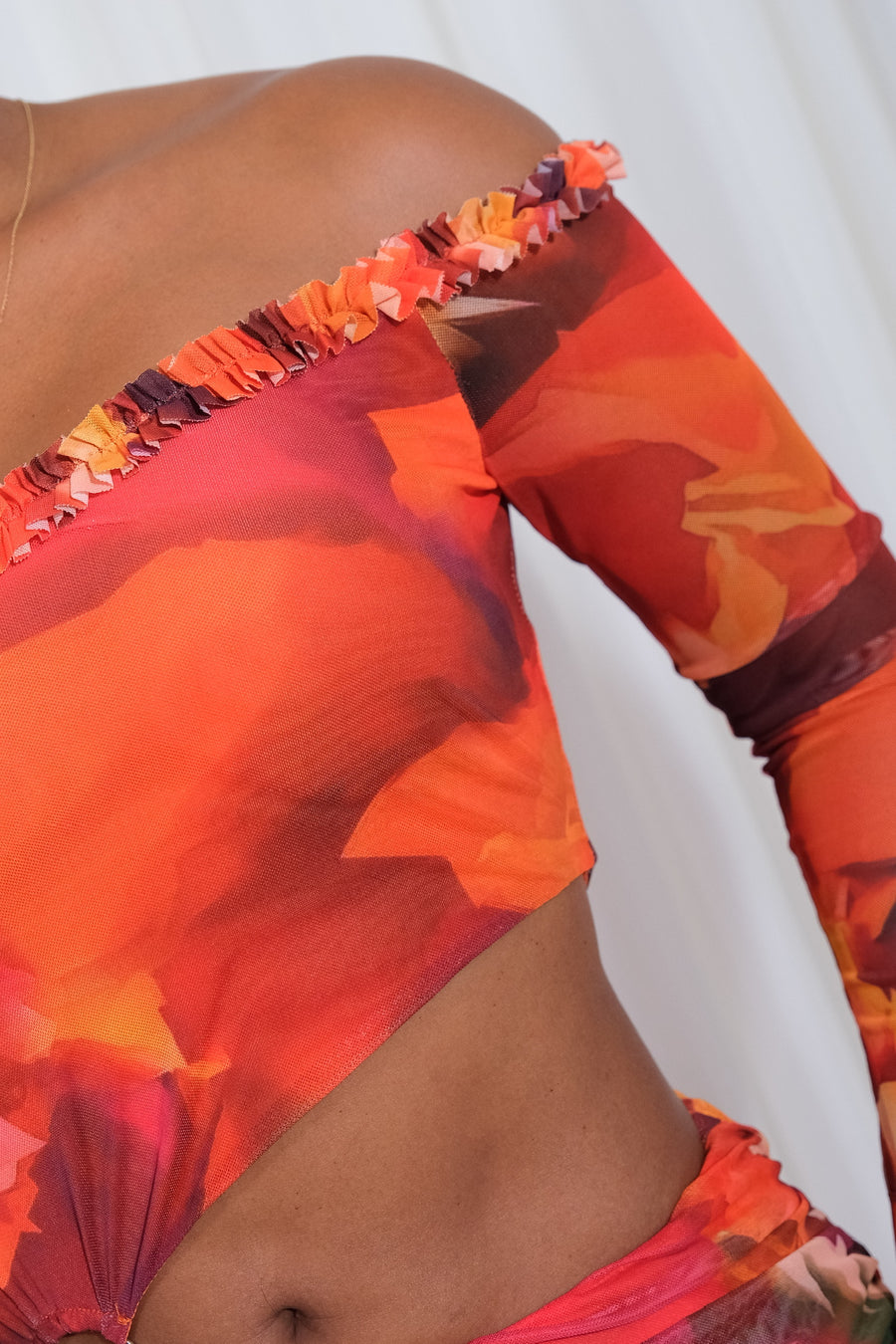 Vestido Mini Marmoleado Cuello Bandeja Corte Cut Out Casual - Naranja