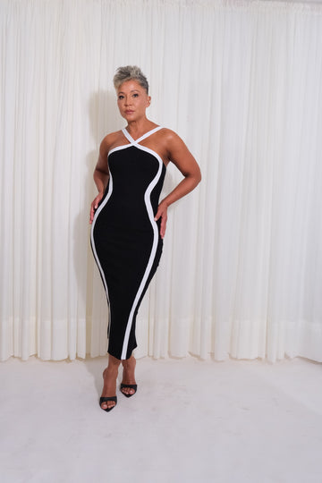 Vestido Midi Tubo Sesgo Silueta Abertura Posterior Casual - Negro