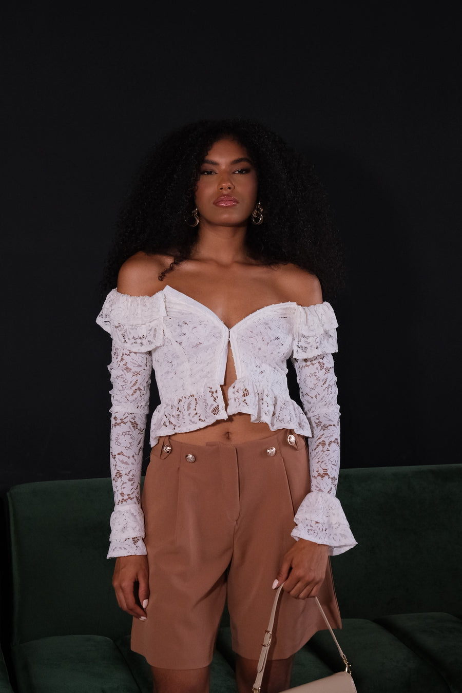 Blusa blonda manga larga cuello bandeja Casual