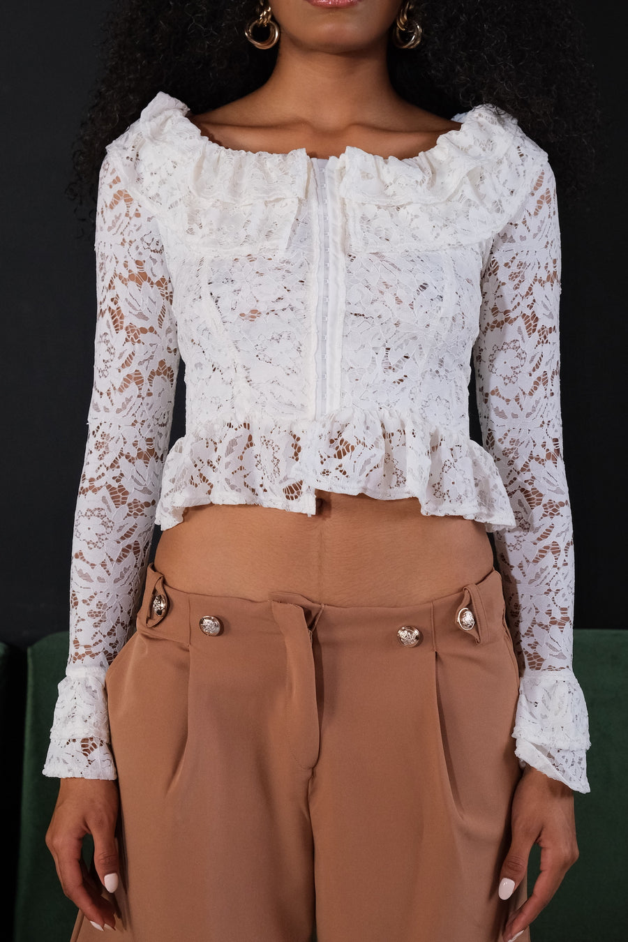 Blusa blonda manga larga cuello bandeja Casual