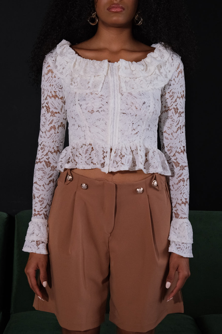 Blusa blonda manga larga cuello bandeja Casual