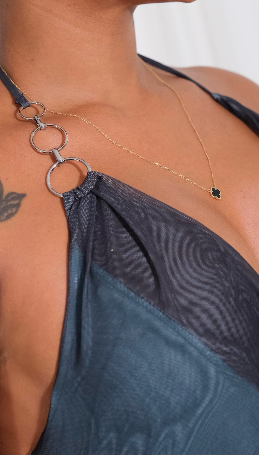 Vestio Mini Degrade Cuello Babero Escote Espalda Casual - Agua Marina