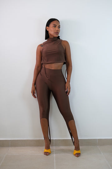 Top Abertura Lateral Tiras Graduables Casual - Cafe