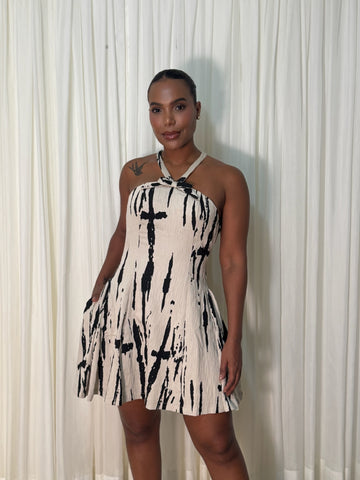 Vestido mini marmoleado  acampando tiras cruzada  casual - Taupe