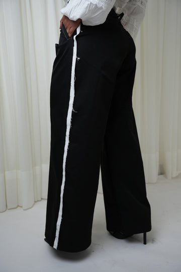 Pantalon bota recta Safari contraste casual - Negro